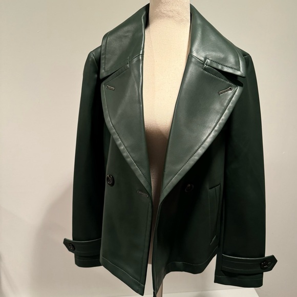Ann Taylor Green Leather Short Trench Coat - Picture 4 of 8